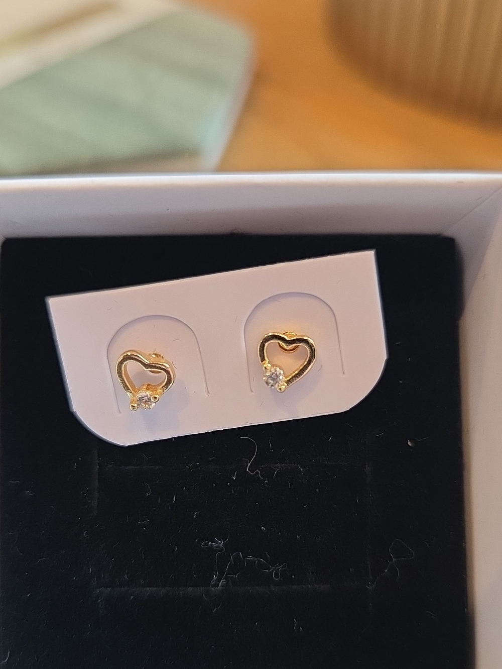 Gold Folled Heart CZ Stud Earrings - Women Jewelry